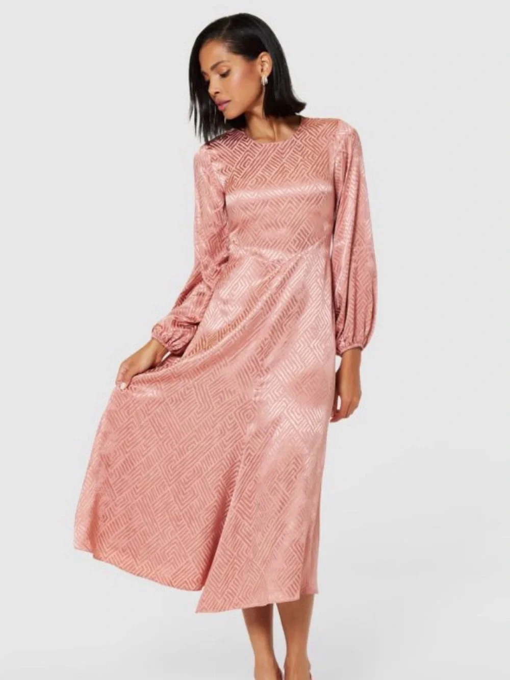 NWT Closet London 6 Blush Pink Jacquard Textured Midi Flowy Feminine Satiny